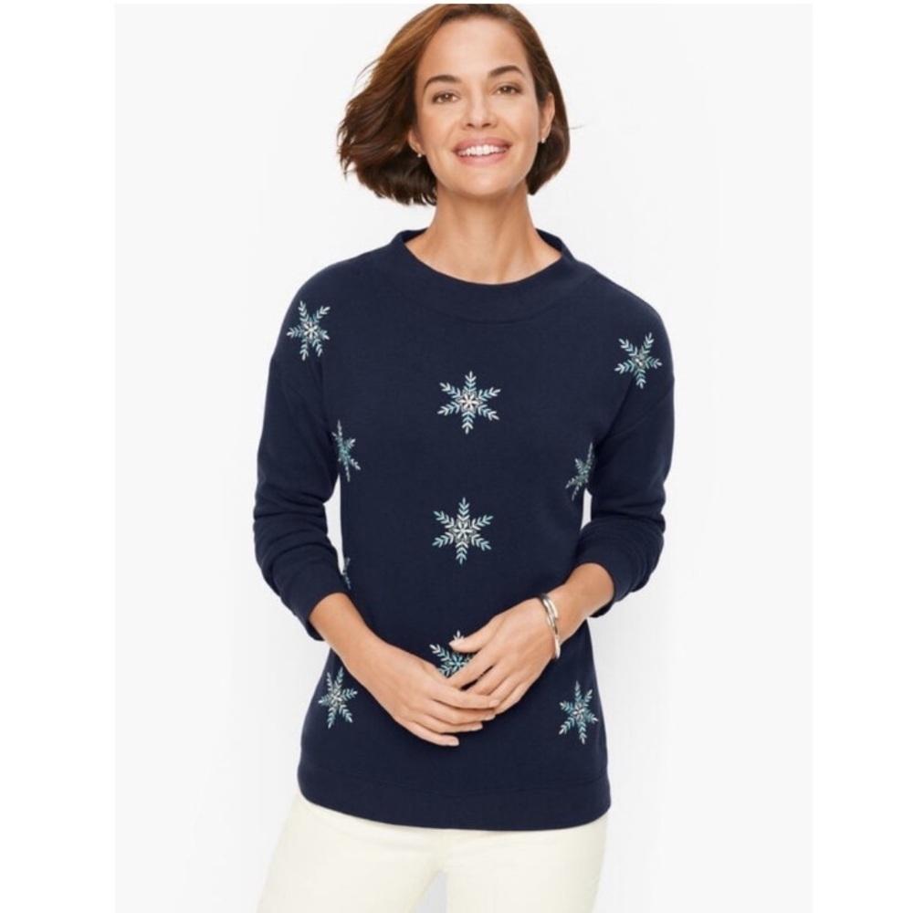 NWT Talbots snowflake crewneck pullover sweatshirt WOMANS 2X embroidered winter